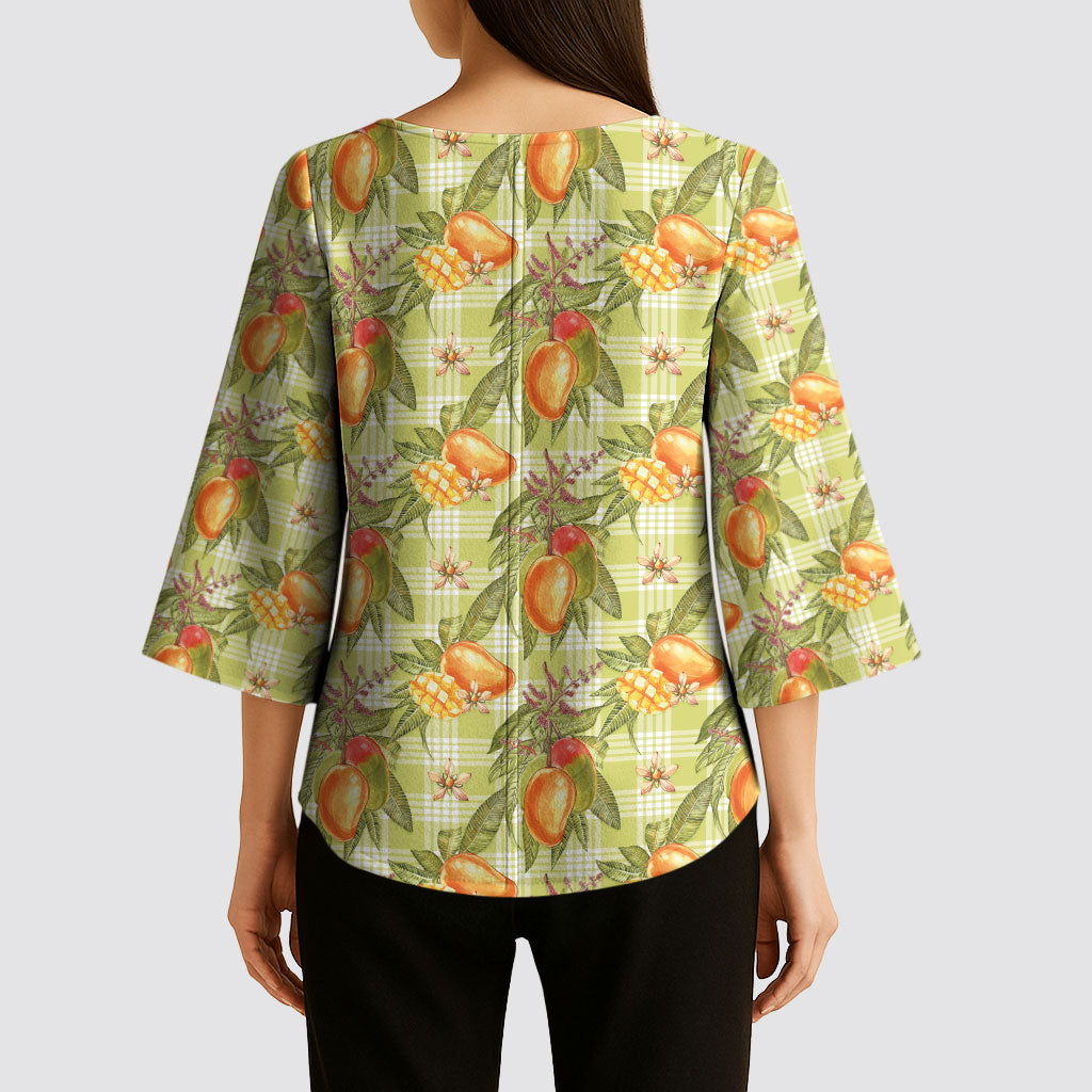 Vintage Hawaii Mango Kimono Sleeve Blouse Yellow Green Hawaiian Palaka LT05 - Polynesian Pride