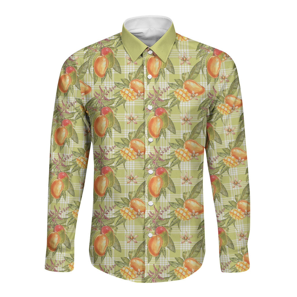 Vintage Hawaii Mango Long Sleeve Button Shirt Yellow Green Hawaiian Palaka LT05 Unisex Green - Polynesian Pride