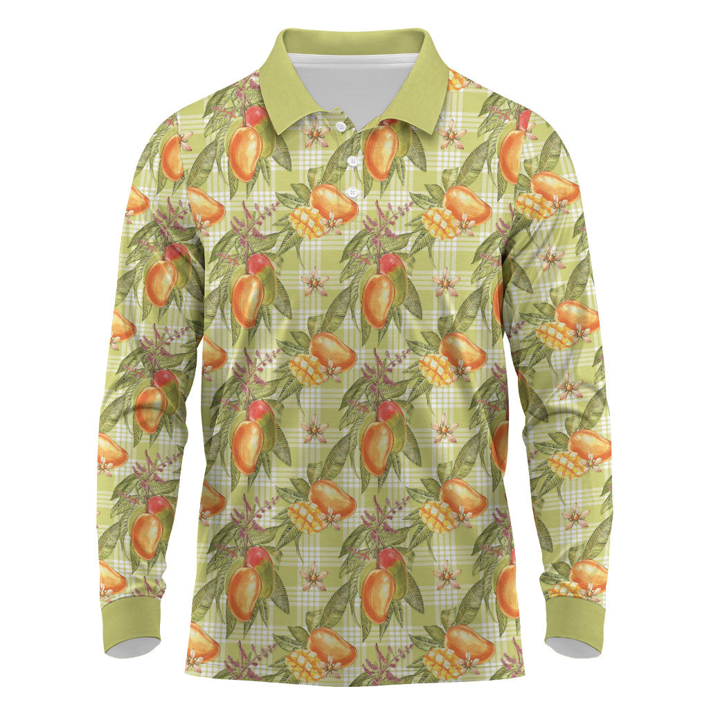 Vintage Hawaii Mango Long Sleeve Polo Shirt Yellow Green Hawaiian Palaka LT05 Green - Polynesian Pride