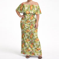 Vintage Hawaii Mango Off Shoulder Maxi Dress Yellow Green Hawaiian Palaka LT05 Women Green - Polynesian Pride