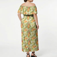 Vintage Hawaii Mango Off Shoulder Maxi Dress Yellow Green Hawaiian Palaka LT05 - Polynesian Pride