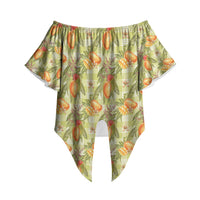 Vintage Hawaii Mango Off Shoulder Wrap Waist Top Yellow Green Hawaiian Palaka LT05 Green - Polynesian Pride