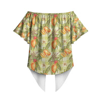 Vintage Hawaii Mango Off Shoulder Wrap Waist Top Yellow Green Hawaiian Palaka LT05 - Polynesian Pride