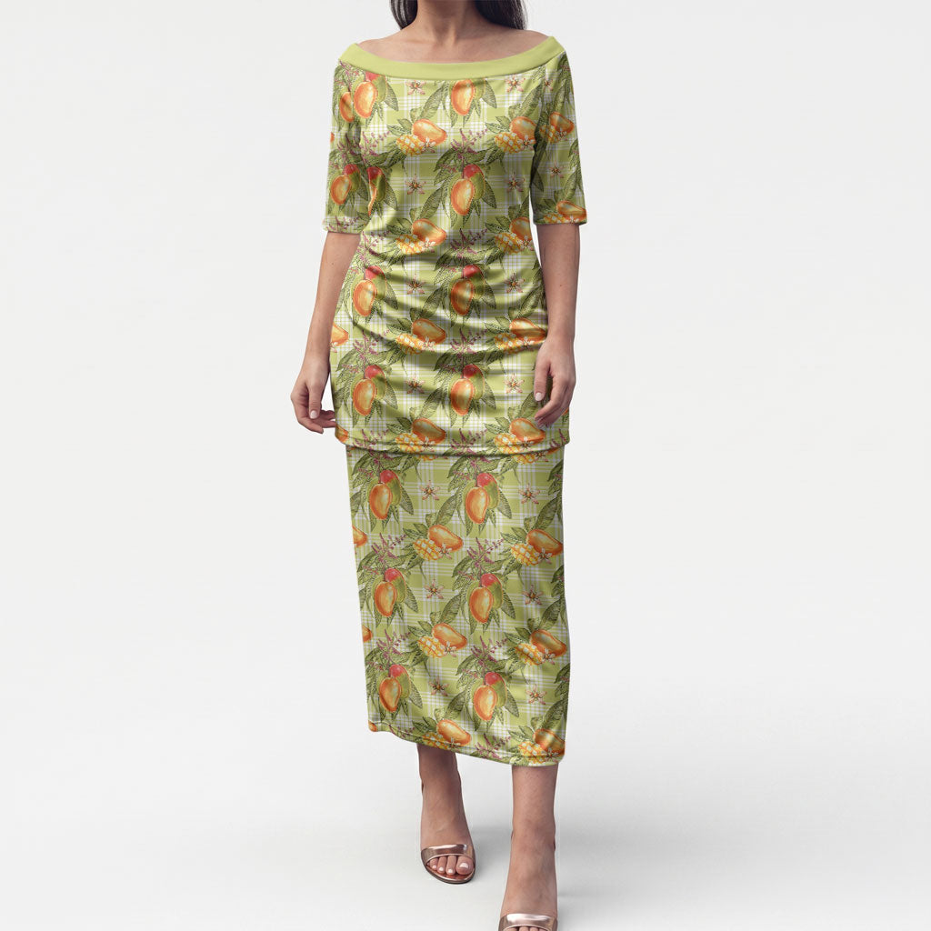 Vintage Hawaii Mango Puletasi Yellow Green Hawaiian Palaka LT05 Long Dress Green - Polynesian Pride