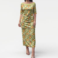 Vintage Hawaii Mango Puletasi Yellow Green Hawaiian Palaka LT05 Long Dress Green - Polynesian Pride