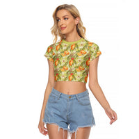 Vintage Hawaii Mango Raglan Cropped T Shirt Yellow Green Hawaiian Palaka LT05 Female Green - Polynesian Pride