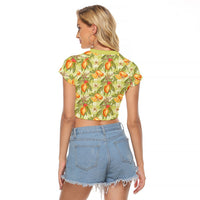 Vintage Hawaii Mango Raglan Cropped T Shirt Yellow Green Hawaiian Palaka LT05 - Polynesian Pride