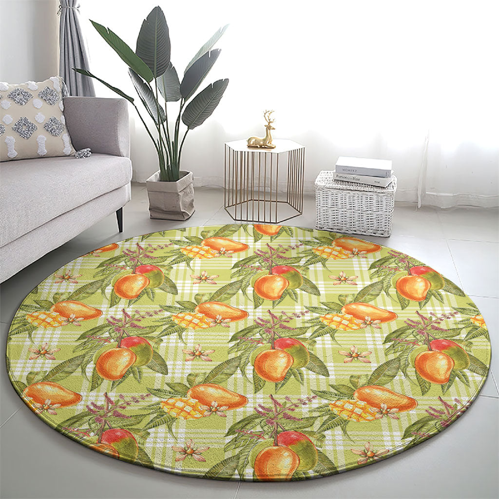 Vintage Hawaii Mango Round Carpet Yellow Green Hawaiian Palaka LT05 - Polynesian Pride