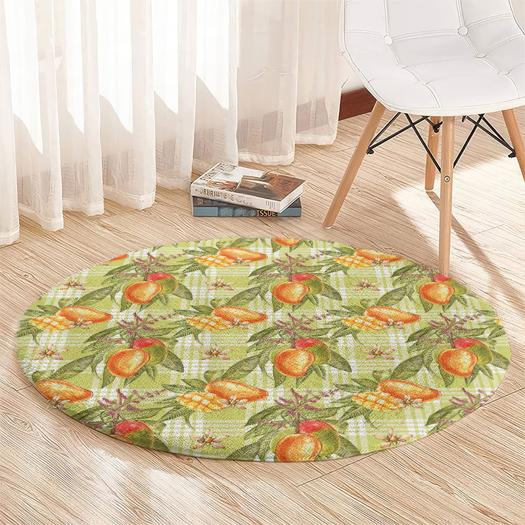 Vintage Hawaii Mango Round Carpet Yellow Green Hawaiian Palaka LT05 - Polynesian Pride