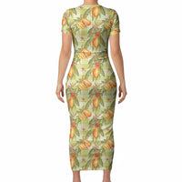 Vintage Hawaii Mango Short Sleeve Bodycon Dress Yellow Green Hawaiian Palaka LT05 - Polynesian Pride