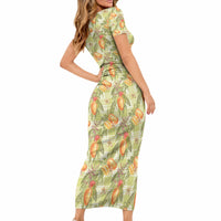 Vintage Hawaii Mango Short Sleeve Bodycon Dress Yellow Green Hawaiian Palaka LT05 - Polynesian Pride