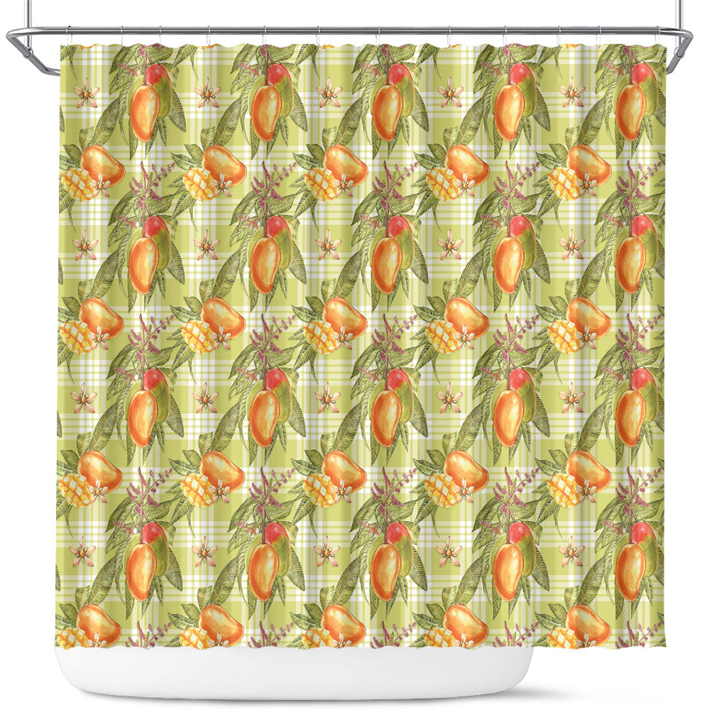 Vintage Hawaii Mango Shower Curtain Yellow Green Hawaiian Palaka LT05 Green - Polynesian Pride