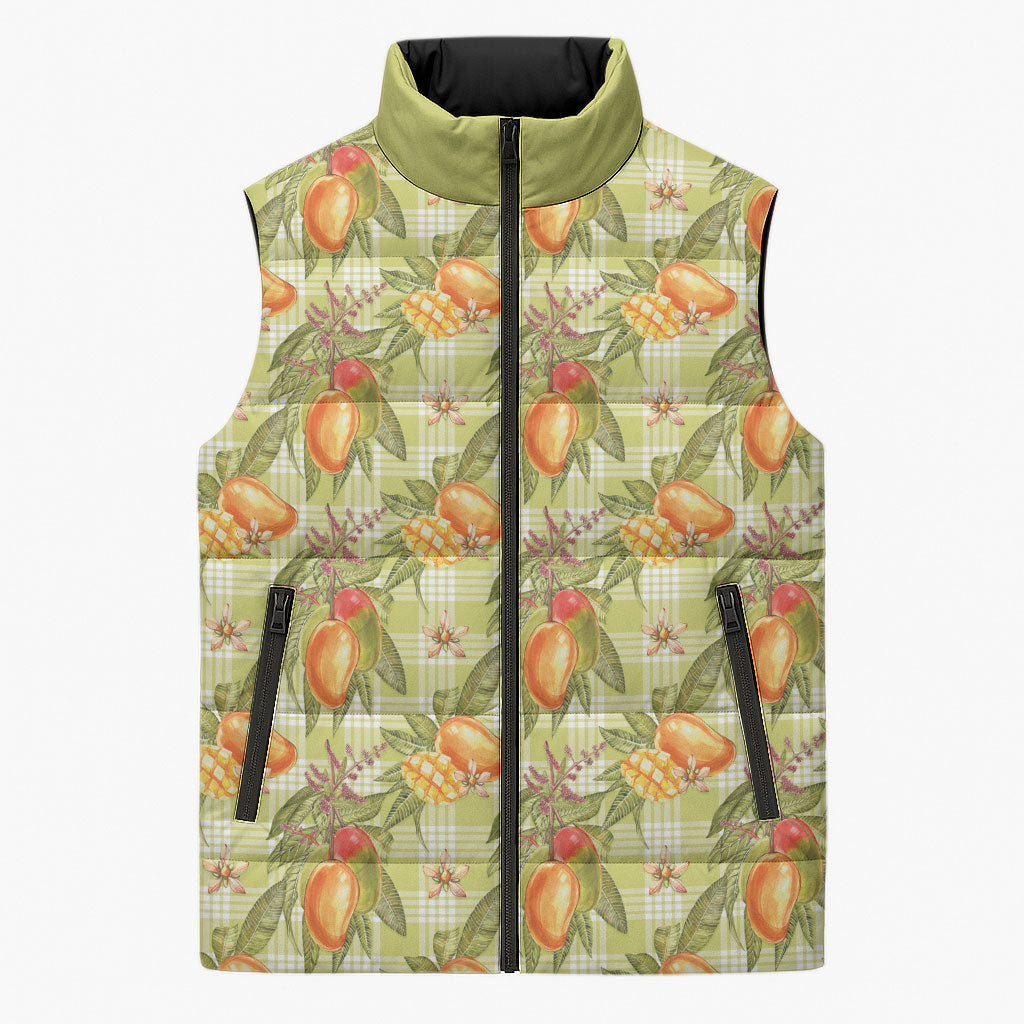 Vintage Hawaii Mango Sleeveless Puffer Jacket Yellow Green Hawaiian Palaka LT05 Unisex Green - Polynesian Pride