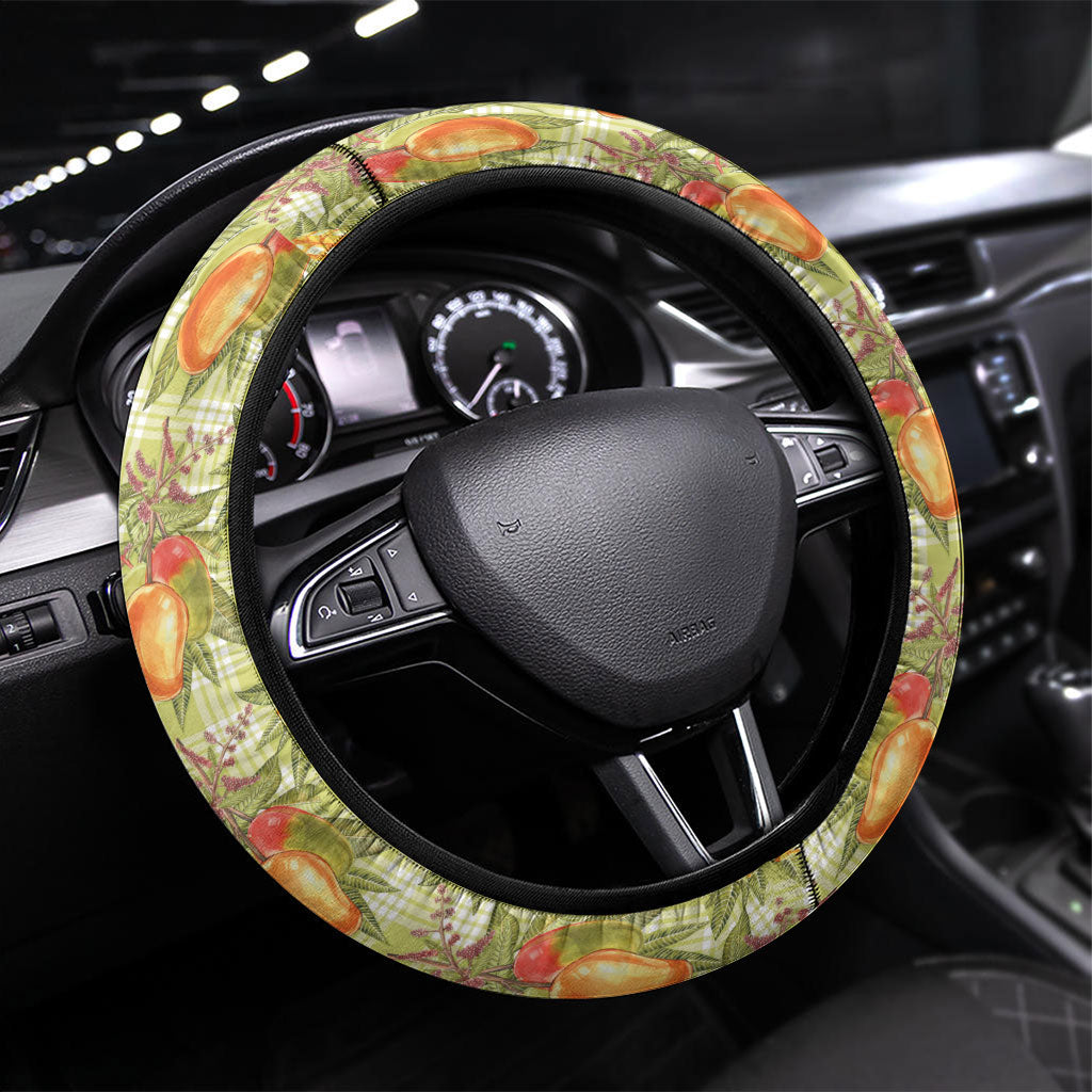 Vintage Hawaii Mango Steering Wheel Cover Yellow Green Hawaiian Palaka LT05 Universal Fit Green - Polynesian Pride