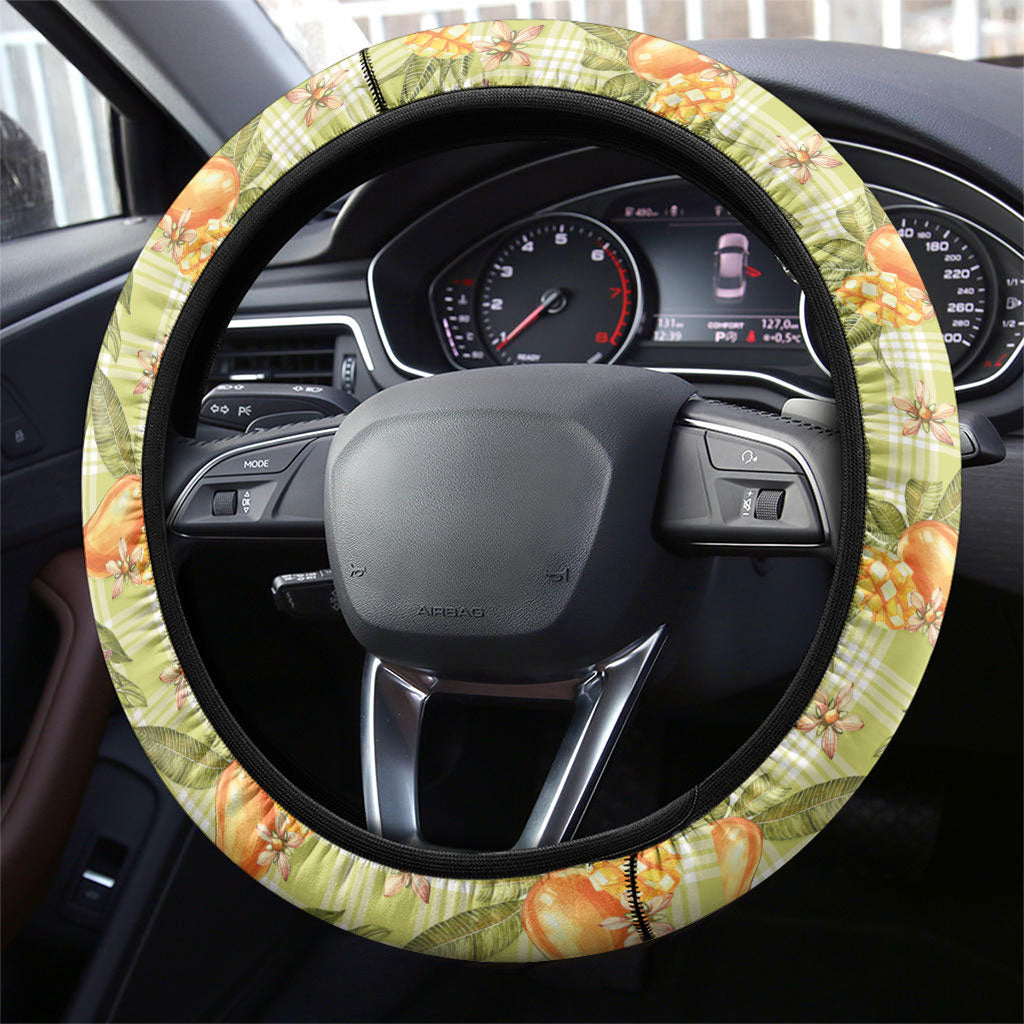 Vintage Hawaii Mango Steering Wheel Cover Yellow Green Hawaiian Palaka LT05 - Polynesian Pride