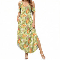 Vintage Hawaii Mango Summer Maxi Dress Yellow Green Hawaiian Palaka LT05 Women Green - Polynesian Pride