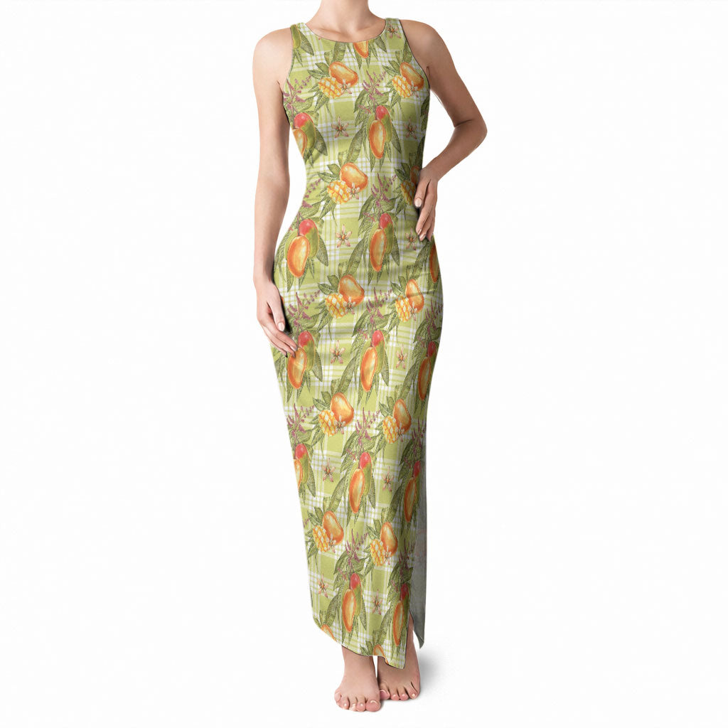 Vintage Hawaii Mango Tank Maxi Dress Yellow Green Hawaiian Palaka LT05 Women Green - Polynesian Pride