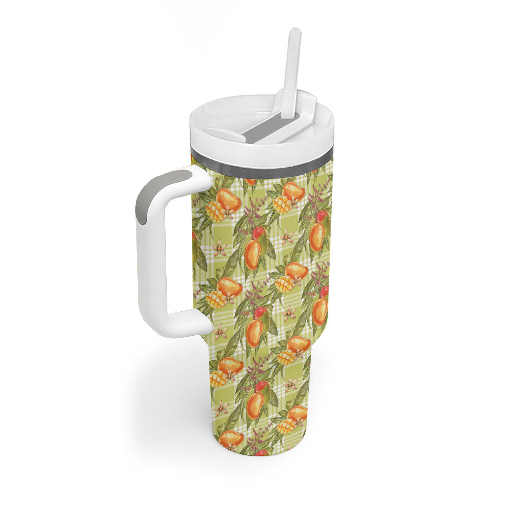 Vintage Hawaii Mango Tumbler With Handle Yellow Green Hawaiian Palaka LT05 - Polynesian Pride