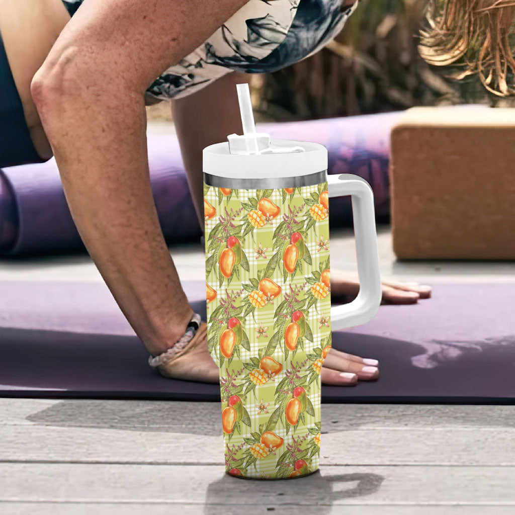 Vintage Hawaii Mango Tumbler With Handle Yellow Green Hawaiian Palaka LT05 - Polynesian Pride