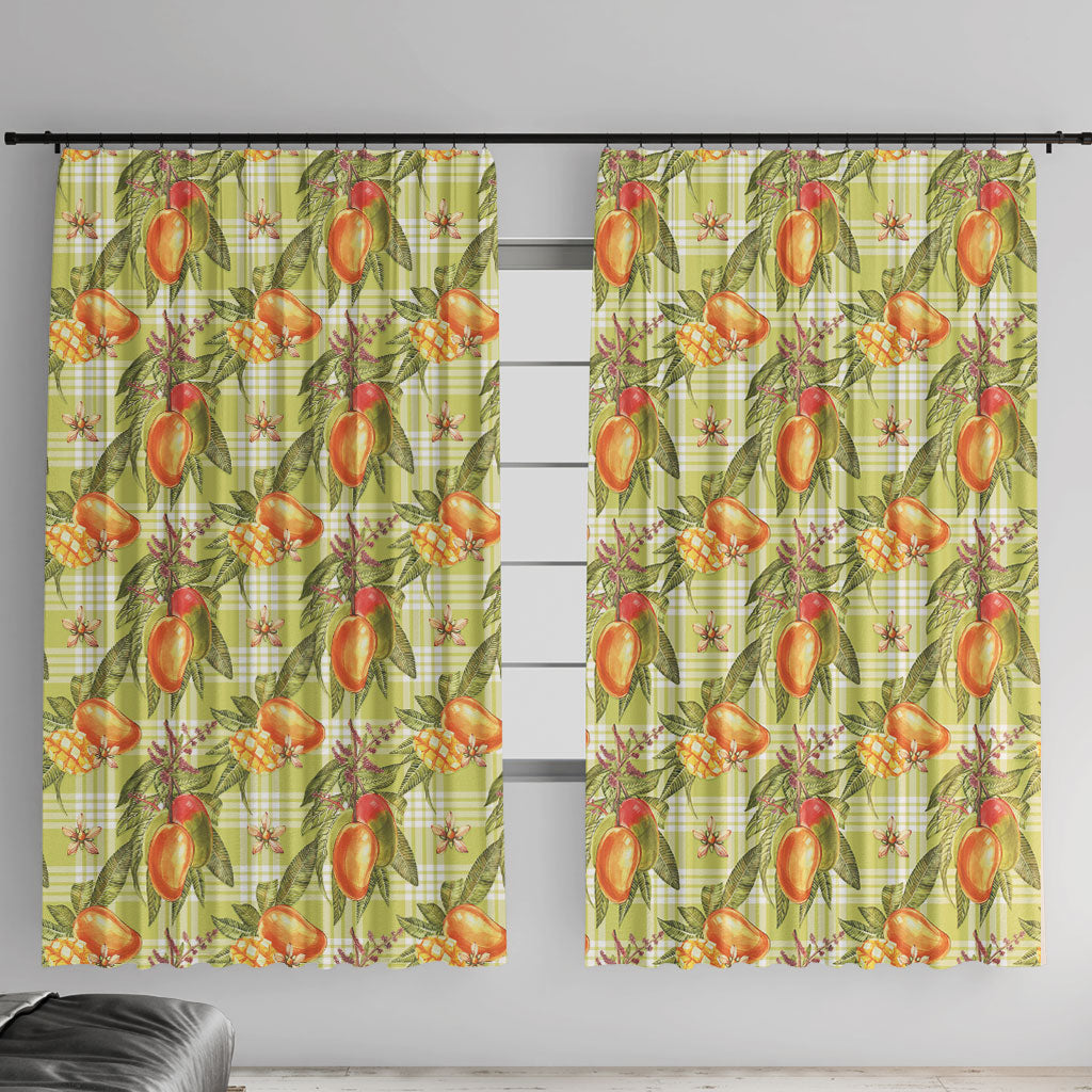 Vintage Hawaii Mango Window Curtain Yellow Green Hawaiian Palaka LT05 With Hooks Green - Polynesian Pride