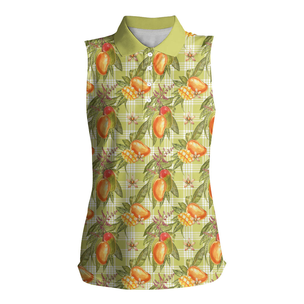 Vintage Hawaii Mango Women Sleeveless Polo Shirt Yellow Green Hawaiian Palaka LT05 Female Green - Polynesian Pride