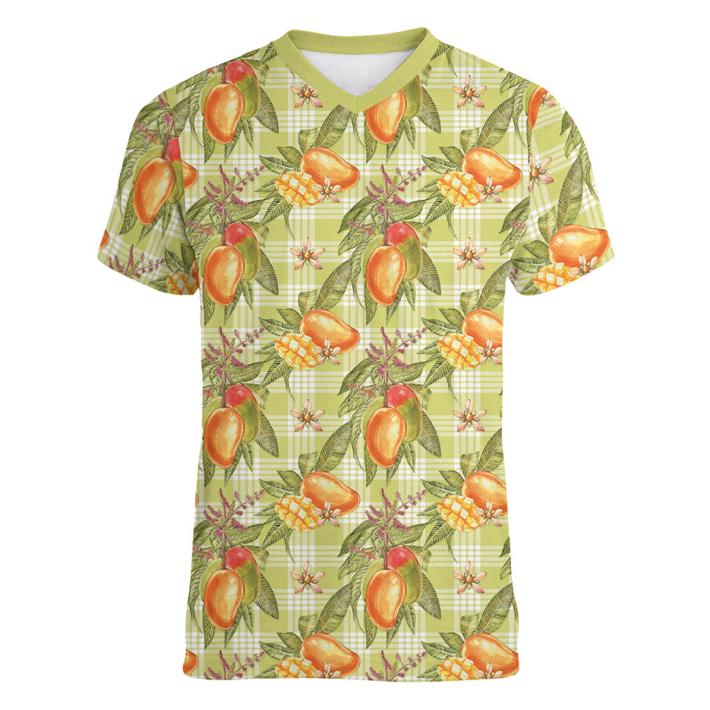 Vintage Hawaii Mango Women V-Neck T-Shirt Yellow Green Hawaiian Palaka LT05 Female Green - Polynesian Pride