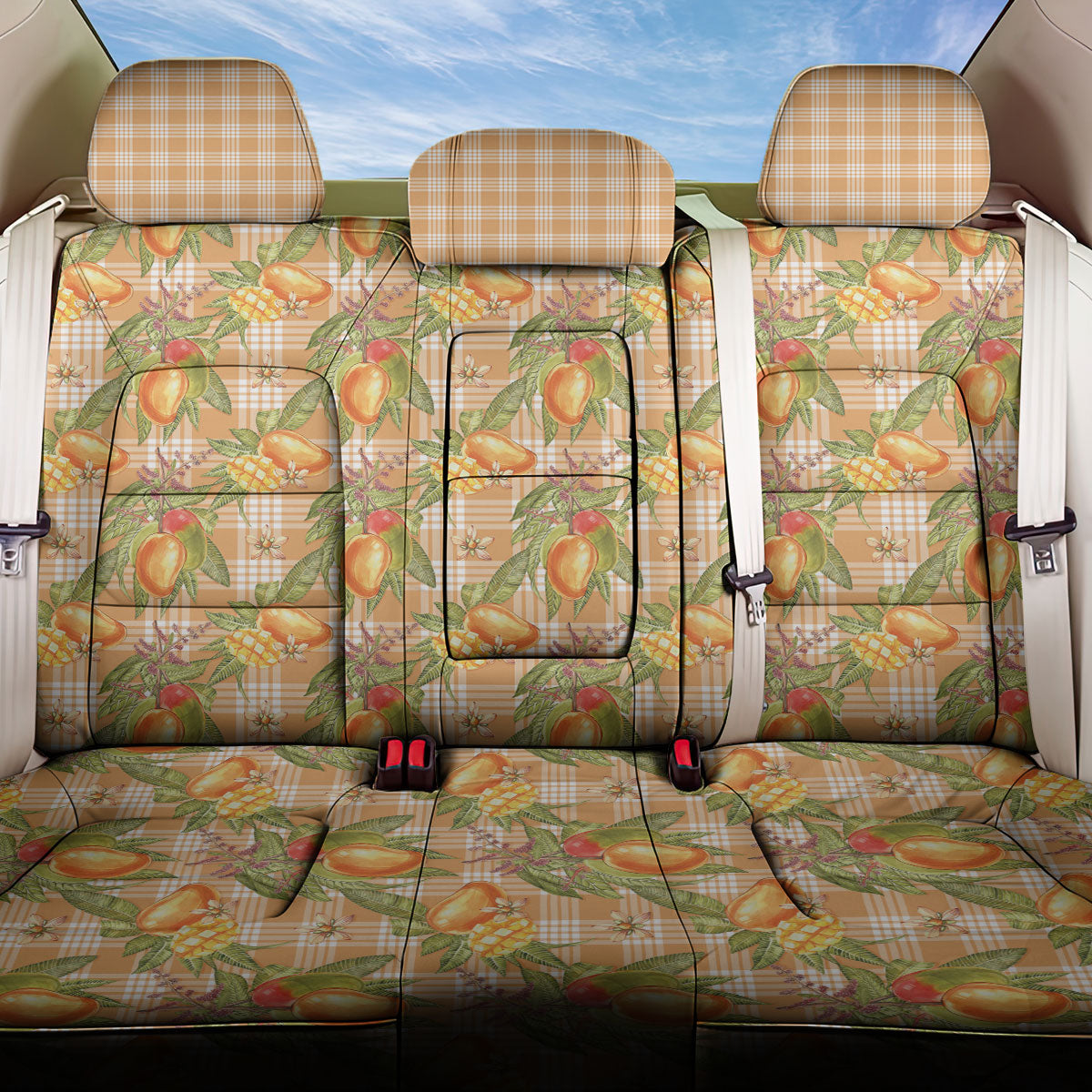 Vintage Hawaii Mango Back Car Seat Cover Coral Hawaiian Palaka LT05 One Size Orange - Polynesian Pride