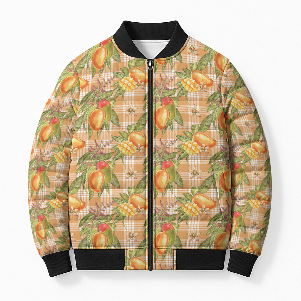 Vintage Hawaii Mango Bomber Puffer Jacket Coral Hawaiian Palaka LT05 Unisex Orange - Polynesian Pride