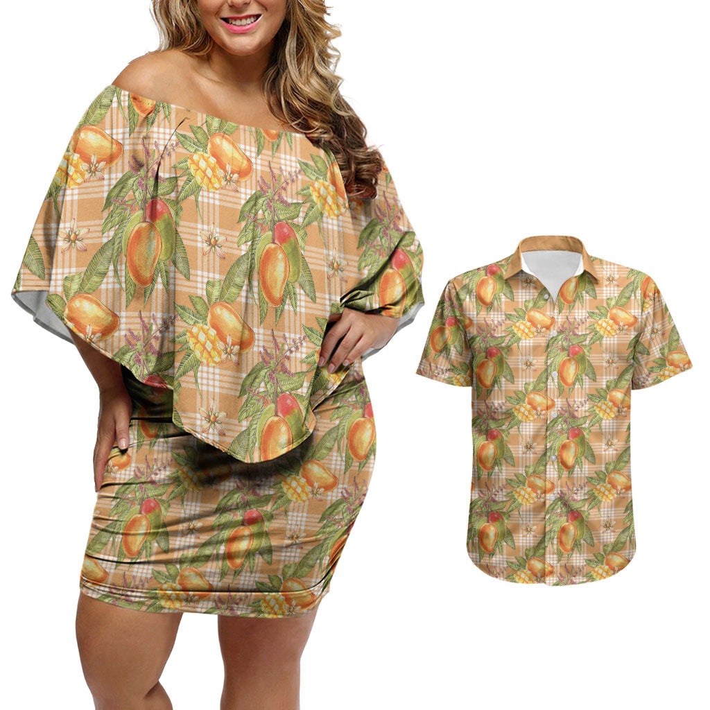Vintage Hawaii Mango Couples Matching Off Shoulder Short Dress and Hawaiian Shirt Coral Hawaiian Palaka LT05 Orange - Polynesian Pride