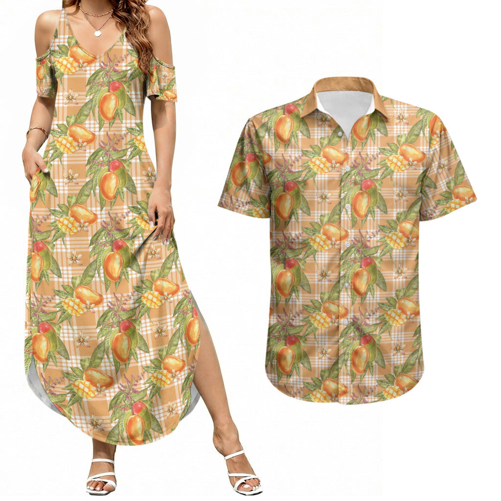 Vintage Hawaii Mango Couples Matching Summer Maxi Dress and Hawaiian Shirt Coral Hawaiian Palaka LT05 Orange - Polynesian Pride