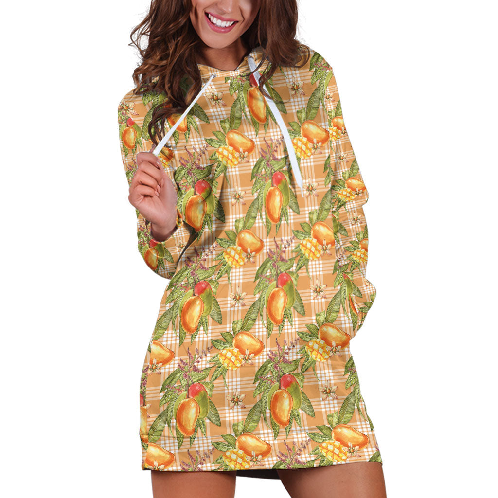 Vintage Hawaii Mango Hoodie Dress Coral Hawaiian Palaka LT05 Orange - Polynesian Pride