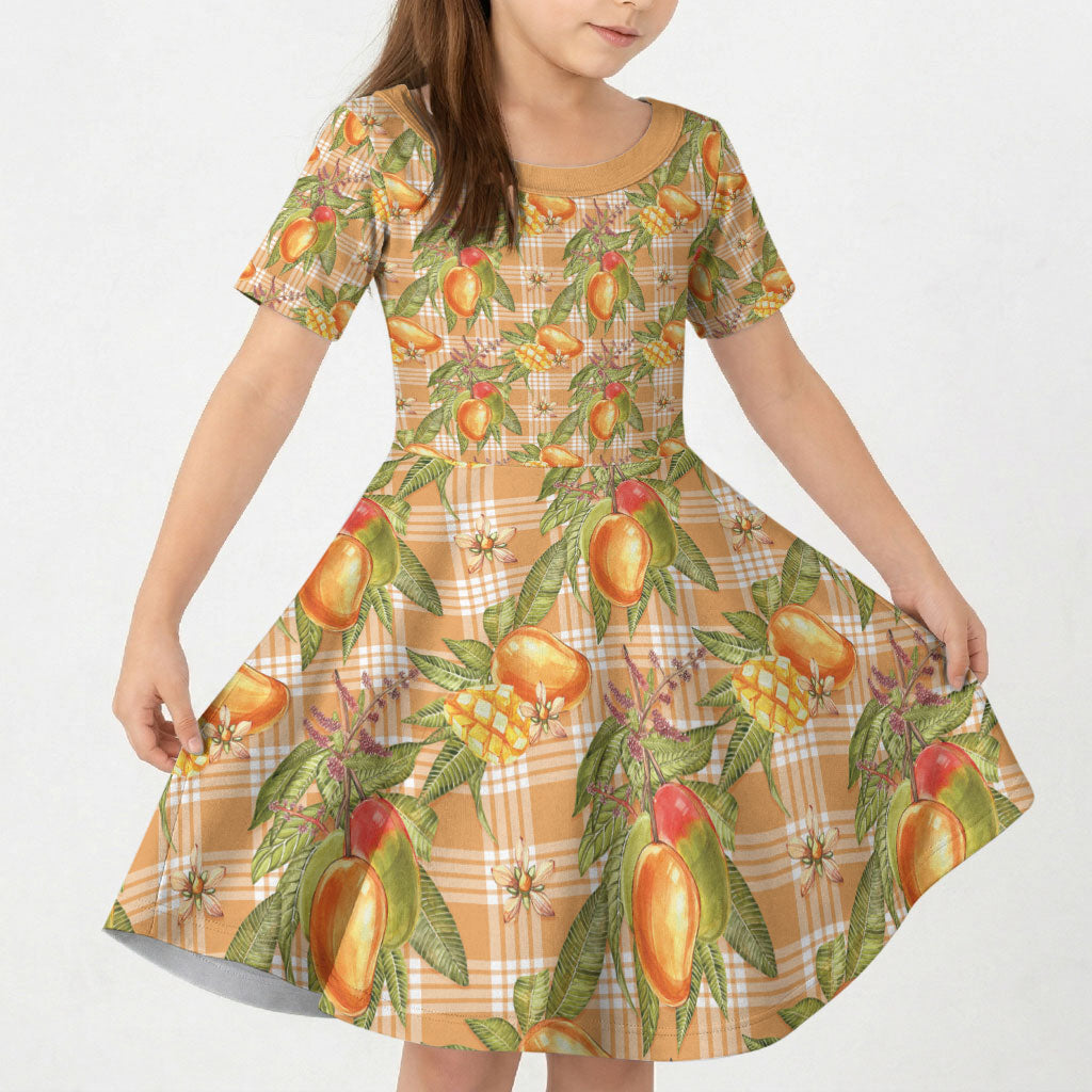 Vintage Hawaii Mango Kid Short Sleeve Dress Coral Hawaiian Palaka LT05 KID Orange - Polynesian Pride