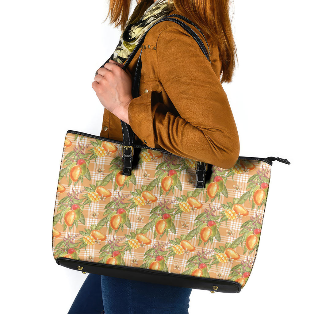 Vintage Hawaii Mango Leather Tote Bag Coral Hawaiian Palaka LT05 Orange - Polynesian Pride