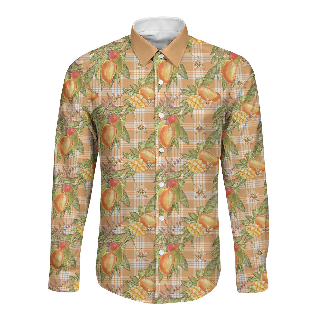 Vintage Hawaii Mango Long Sleeve Button Shirt Coral Hawaiian Palaka LT05 Unisex Orange - Polynesian Pride
