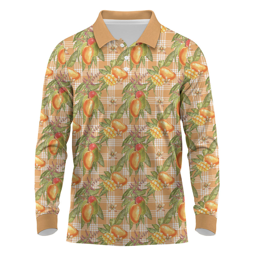 Vintage Hawaii Mango Long Sleeve Polo Shirt Coral Hawaiian Palaka LT05 Orange - Polynesian Pride