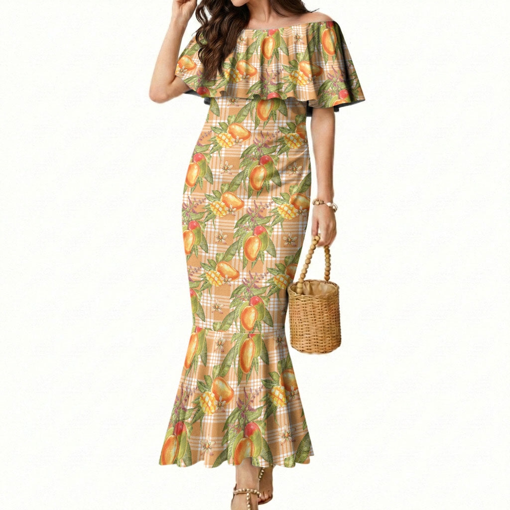 Vintage Hawaii Mango Mermaid Dress Coral Hawaiian Palaka LT05 Women Orange - Polynesian Pride