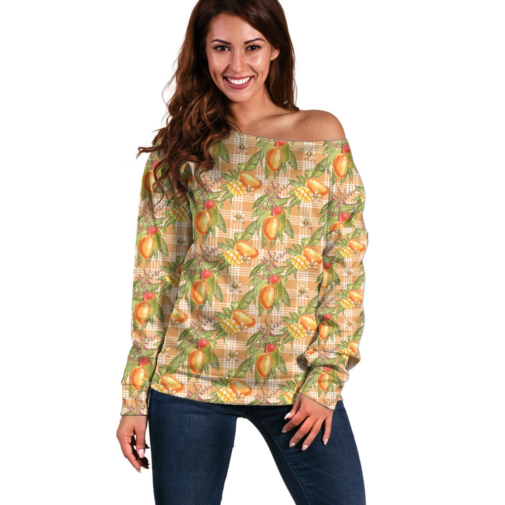 Vintage Hawaii Mango Off Shoulder Sweater Coral Hawaiian Palaka LT05 Women Orange - Polynesian Pride