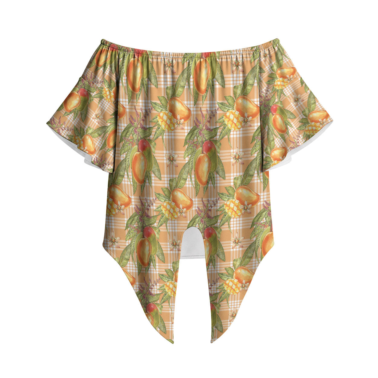 Vintage Hawaii Mango Off Shoulder Wrap Waist Top Coral Hawaiian Palaka LT05 Orange - Polynesian Pride