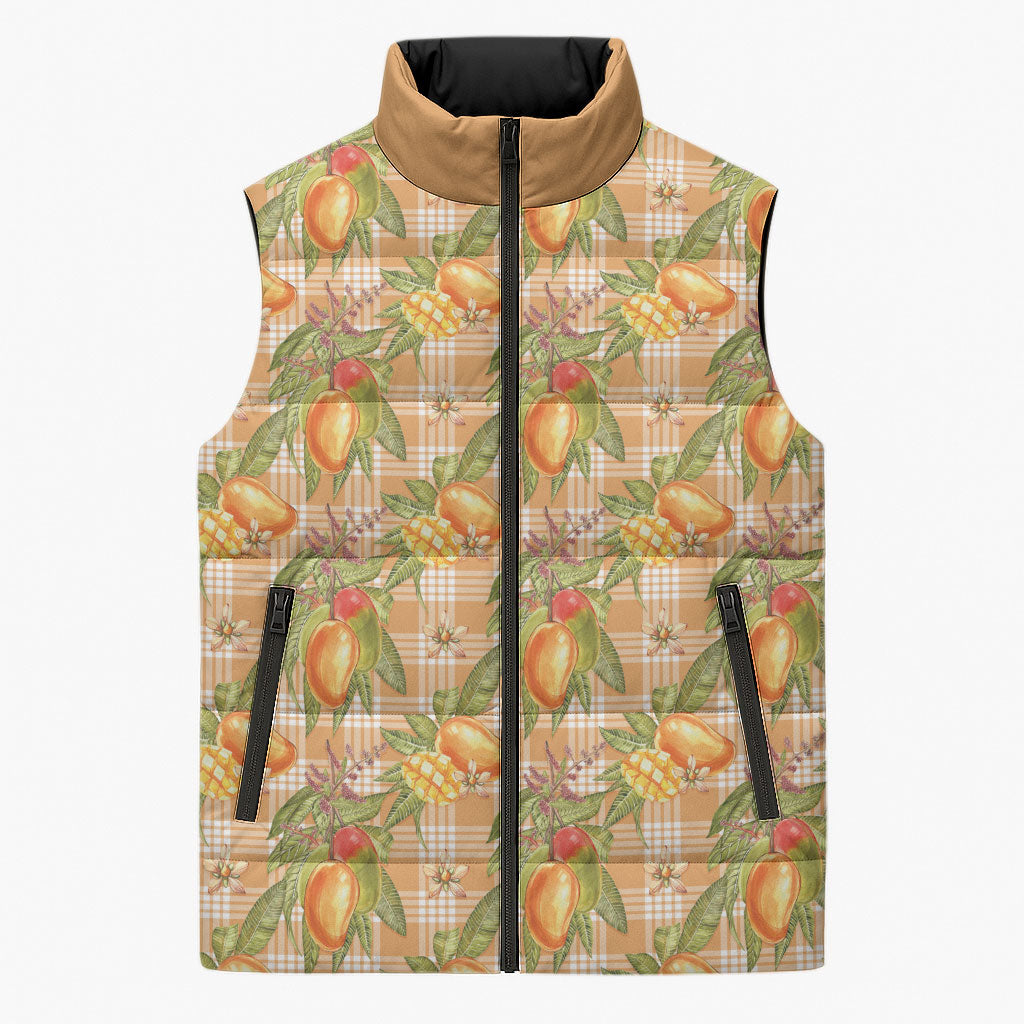Vintage Hawaii Mango Sleeveless Puffer Jacket Coral Hawaiian Palaka LT05 Unisex Orange - Polynesian Pride