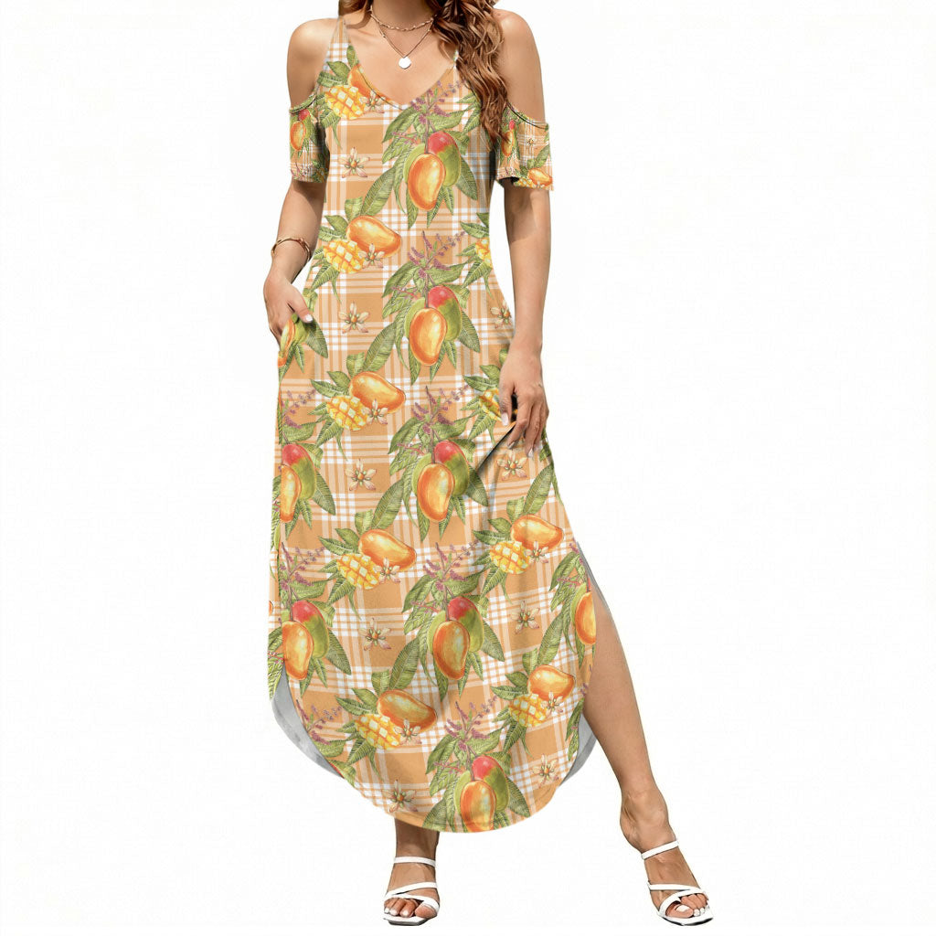 Vintage Hawaii Mango Summer Maxi Dress Coral Hawaiian Palaka LT05 Women Orange - Polynesian Pride