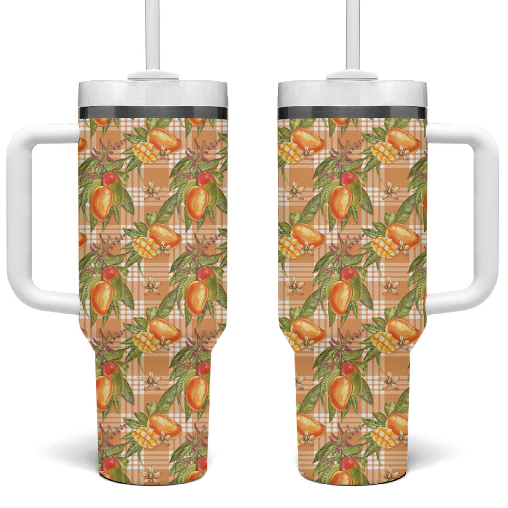 Vintage Hawaii Mango Tumbler With Handle Coral Hawaiian Palaka LT05 One Size: 40 oz Orange - Polynesian Pride
