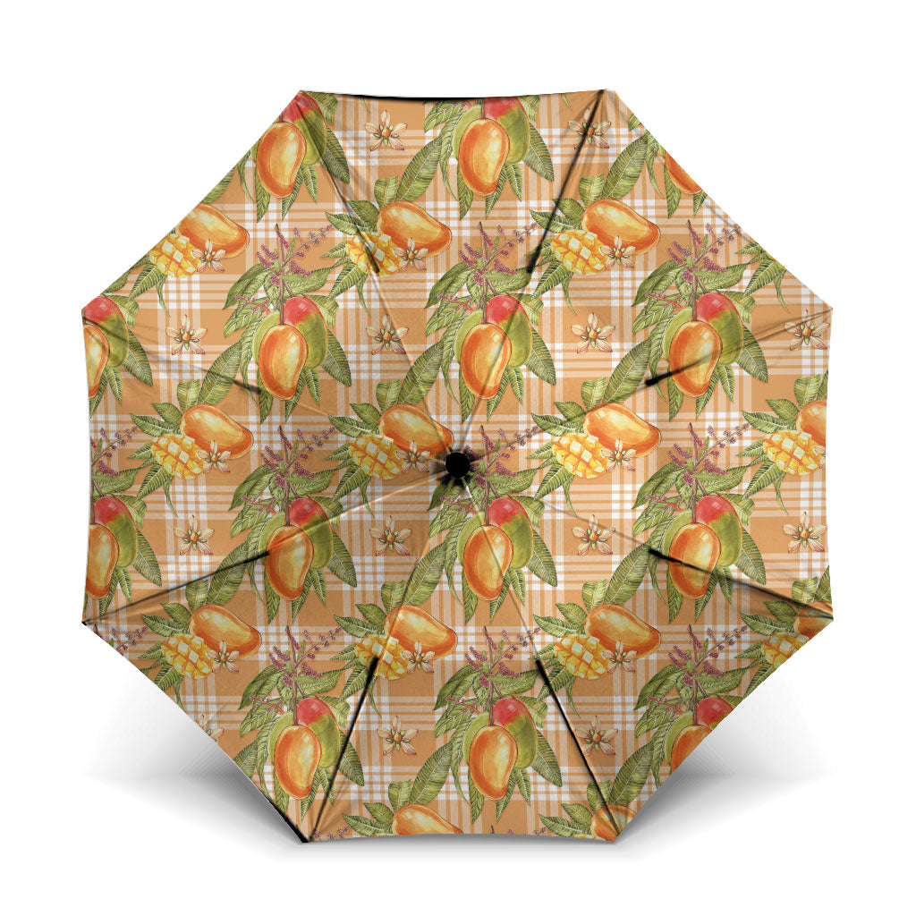 Vintage Hawaii Mango Umbrella Coral Hawaiian Palaka LT05 One Size Folded 11.42 inch Opened Diameter 37.4 inch Orange - Polynesian Pride