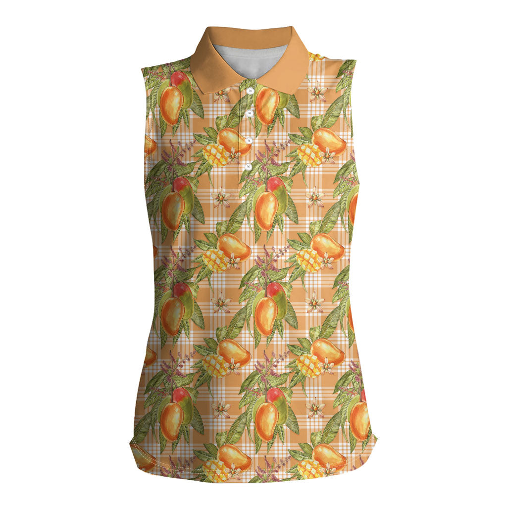 Vintage Hawaii Mango Women Sleeveless Polo Shirt Coral Hawaiian Palaka LT05 Female Orange - Polynesian Pride