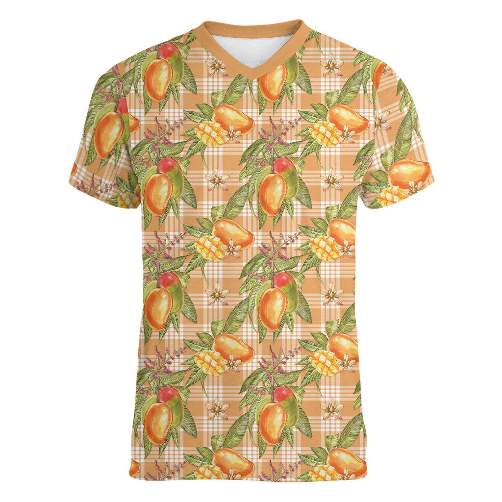 Vintage Hawaii Mango Women V-Neck T-Shirt Coral Hawaiian Palaka LT05 Female Orange - Polynesian Pride