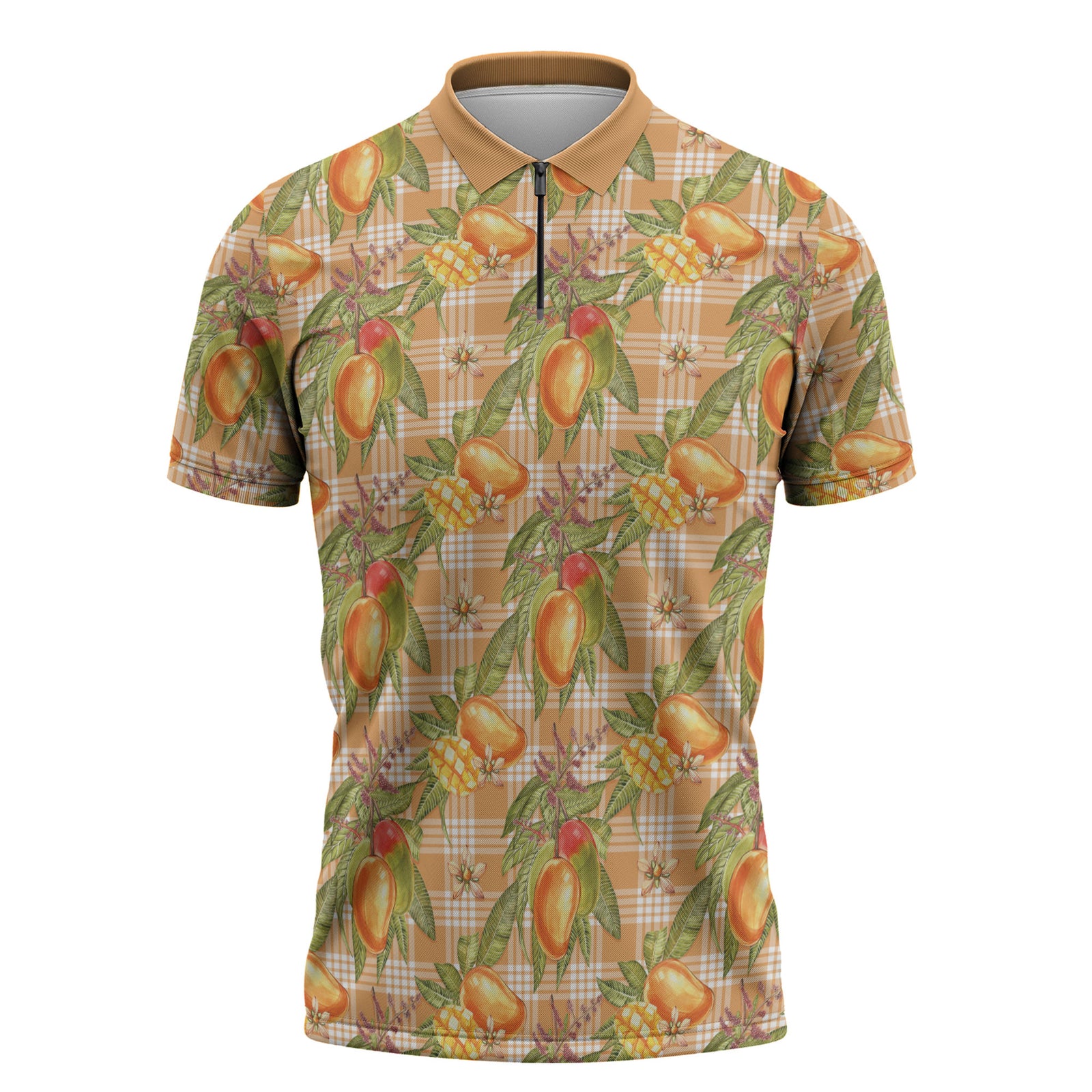 Vintage Hawaii Mango Zipper Polo Shirt Coral Hawaiian Palaka LT05 Orange - Polynesian Pride
