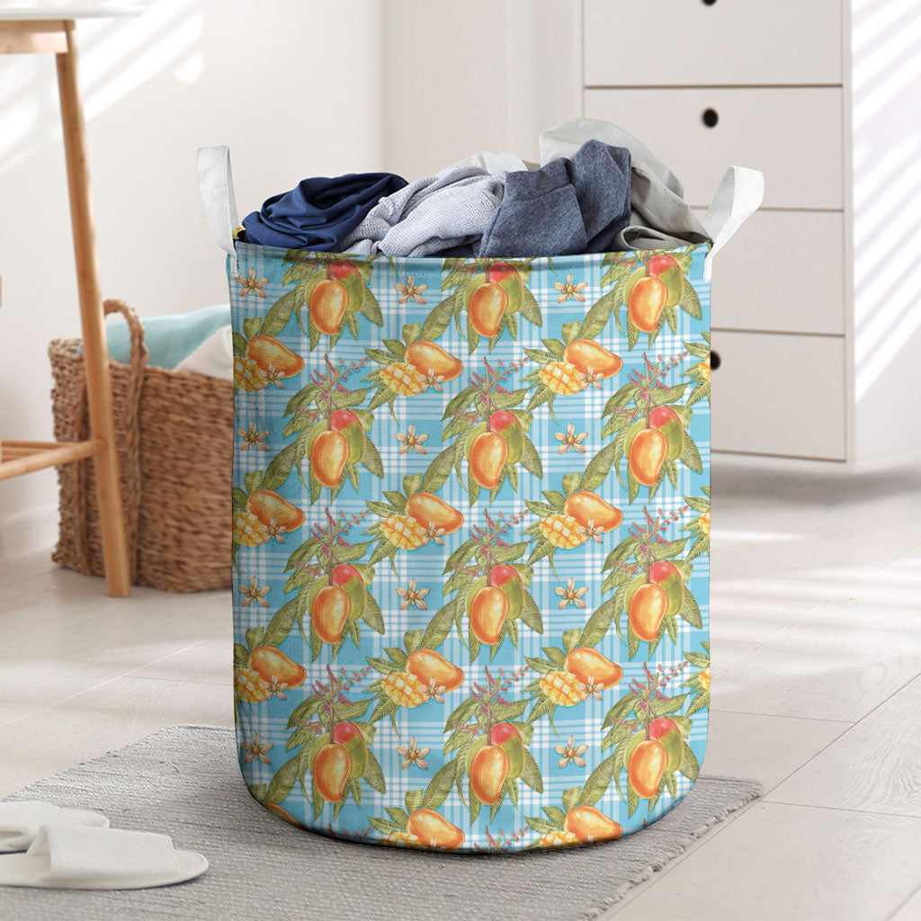 Vintage Hawaii Mango Laundry Basket Blue Hawaiian Palaka LT05 Blue - Polynesian Pride