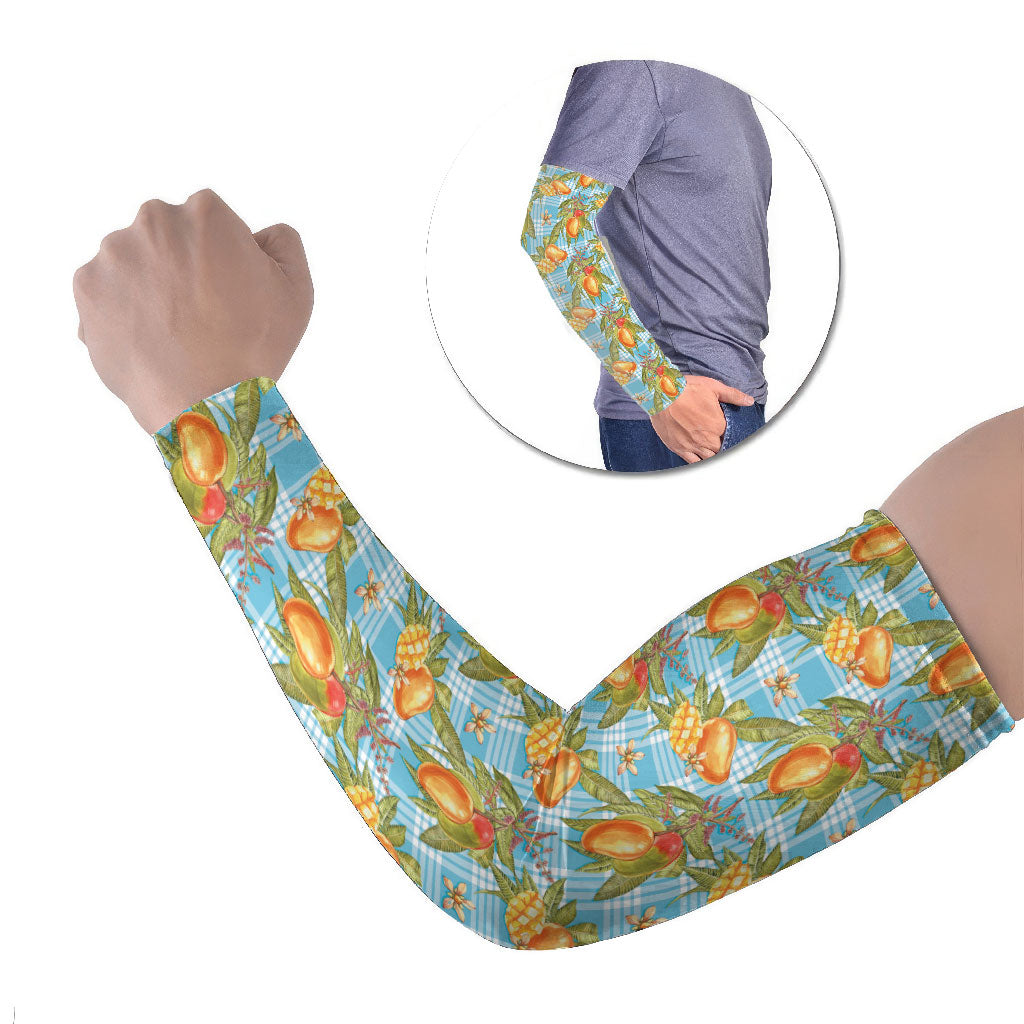 Vintage Hawaii Mango Arm Sleeves Blue Hawaiian Palaka LT05 Set of 2 Blue - Polynesian Pride