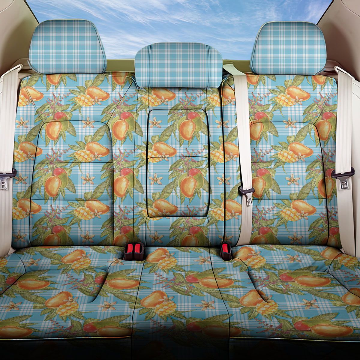 Vintage Hawaii Mango Back Car Seat Cover Blue Hawaiian Palaka LT05 One Size Blue - Polynesian Pride