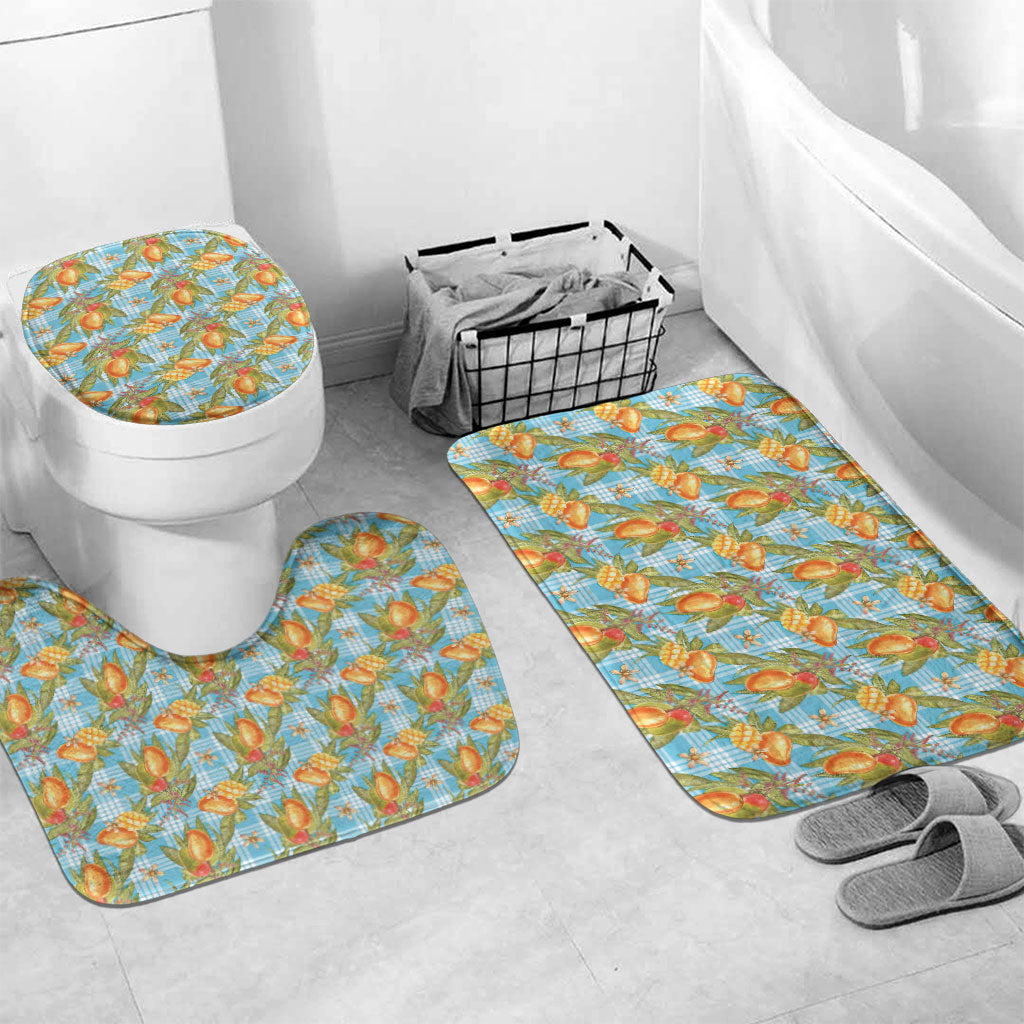 Vintage Hawaii Mango Bathroom Set Blue Hawaiian Palaka LT05 Mat Set Only (3 pcs) One Size Blue - Polynesian Pride