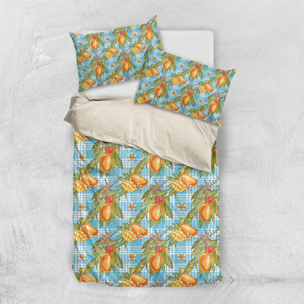 Vintage Hawaii Mango Bedding Set Blue Hawaiian Palaka LT05 US Twin 172cm x 218cm Blue - Polynesian Pride